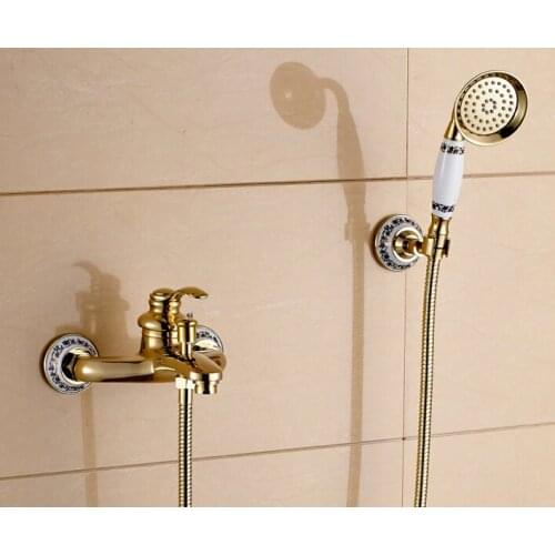 Fashion Europe style high quality brass gold wall mounted bath and shower faucet exposed B&S faucet set