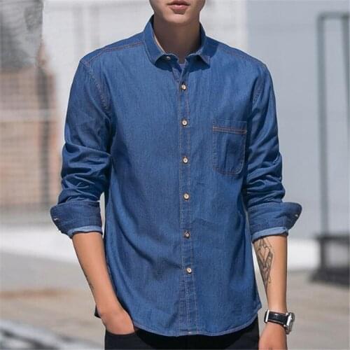 New 2020 Autumn Denim Shirts Men Fashion 100% Cotton Long Sleeve Casual Men streetwear Shirts Black Denim Shirt Male G0029