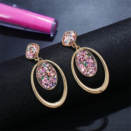 New Fashion boucle d'oreille Geometric Earrings Classic Gold Color Enamel Alloy Drop Resin Stone Earring For Women Charm Jewelry