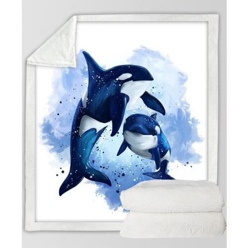 Dolphin Orcinus Orca Blankets for Bed Watercolor Custom Kids Blanket Marine Animal Shark Plush Blanket Ocean Bedspreads Mantas