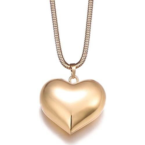 Big Love Heart Pendant Necklaces KC Gold Color Polished Charm Necklaces & Pendants For Women Jewelry Gifts collier femme 2021