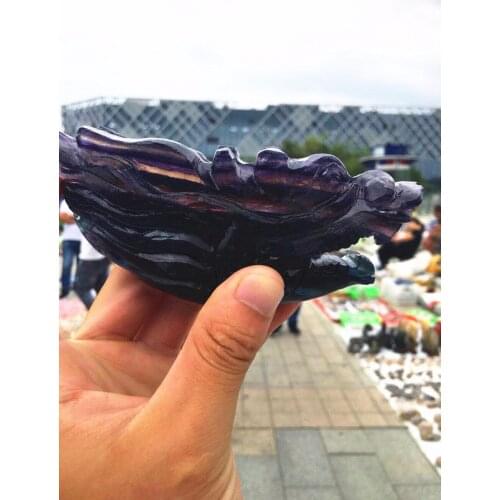 Natural colored fluorite carving Oriental dragon head, crystal dragon head, home decoration