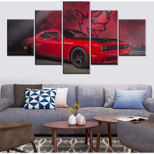 Canvas Modern Picture Home Decoration Red Muscle Car Dodge Challenger Painting Wall Art Prints Poster Modular Frame Living Room