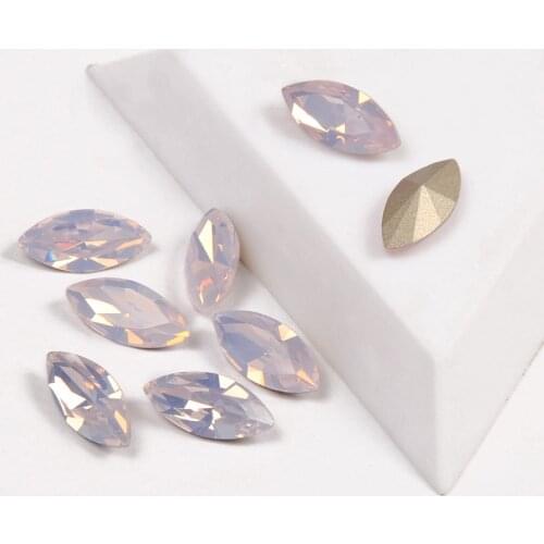 YANRUO Rose Water Opal Color K9 Glitter Glass Rhinestones Navette Shape PointBack Nail Rhinestone Making Beads DIY Nail Art Gems