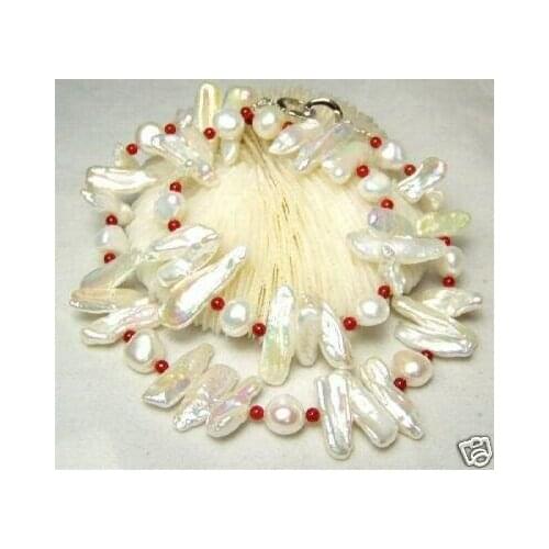 Jewelry white pearl and red coral necklace