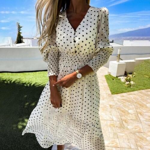 Women Dress Polka Dot Printing Slim Skin-friendly Summer Beach Soft Dress for Daily Wear