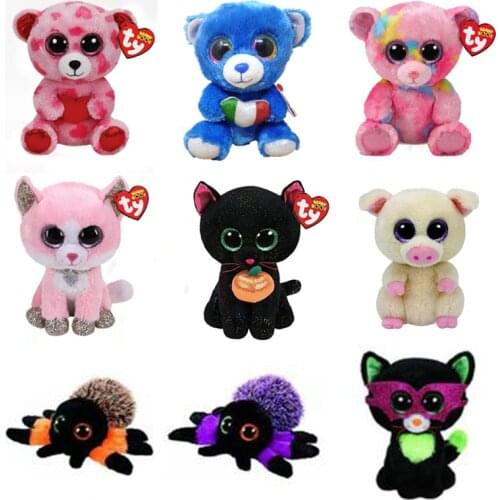 15CM Ty Beanie Big Eyes Little Bear Series Stuffed Animal Cat Pig Spider Plushie Doll Toys Boys Girls Birthday Christmas Gift