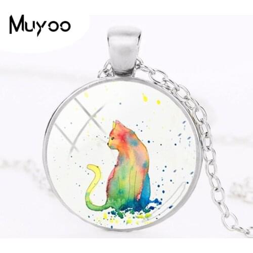 2018 NEW Cats Painting Necklace Silhouette Pendant Round Hand Craft Jewelry Glass Dome Photo Necklaces Pendants HZ1