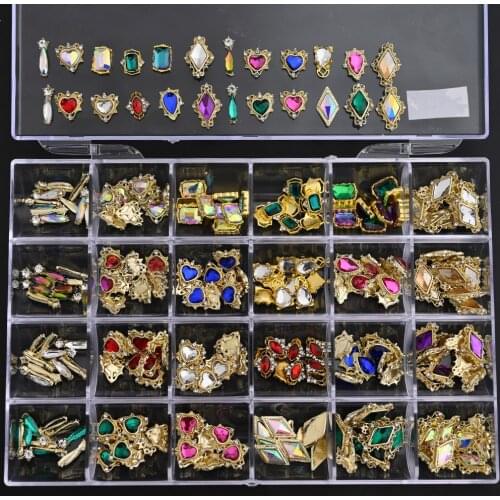 24Style*10PC 3D NAIL Alloy Germ Rhinestone Jewelry Charm Heart/Rose/Pearl 1Box Decoration For Nails Supplies Accessories @RE45-1