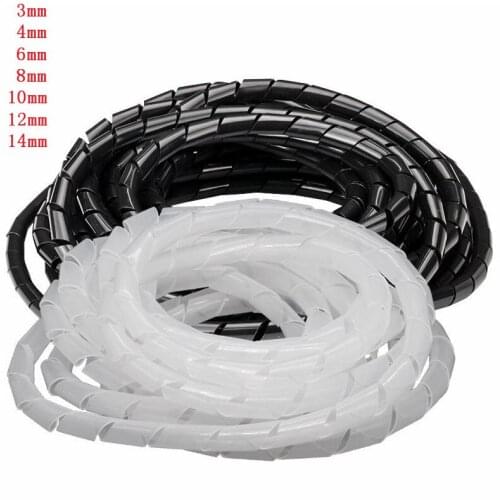 3pcs SWB-03~14 3mm / 4mm / 6mm / 8mm / 10mm / 12mm / 14mm White / Black Spiral Cable Wire Wrap Tube Computer Manage Cord Clear