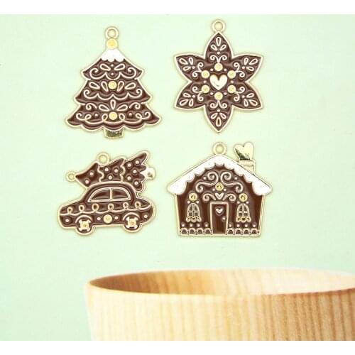 5Pcs Alloy Enamel Christmas Tree car snowflake house Enamel Charms DIY Necklace Bracelet for Jewelry Making Accessories Pendant