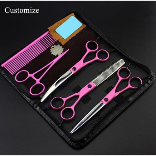 Customize 5 kit Japan 7 inch pink Pet dog grooming hair scissors dog thinning shears pet cutting barber hairdressing scissors