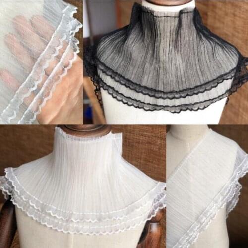 5yard Black White Double-Layer Mesh Lace Trim Pleated Folds Lace Fabric Clothes Cuffs Doll Skirt Long Skirt Hem Lace Accessories