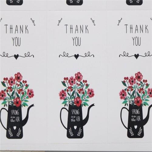 60pcs/lot Vintage Flower Kettle "Thank You" Series Kraft Paper Seal Sticker For Baking DIY Package Decoration Label Stickers
