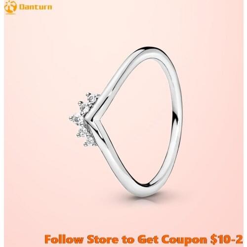 925 Sterling Silver Women Rings Tiara Wishbone Ring Heart Shape Rings for Women Jewelry Anniversary