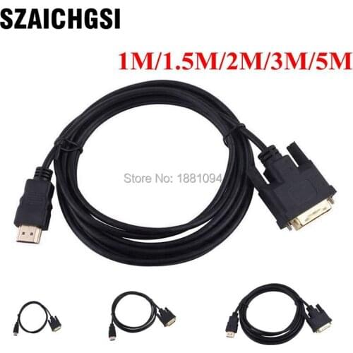 SZAICHGSI 1m 1.5m 2m 3m 5m HDMI to DVI 24+1 pin adapter Gold plated Male to male Cable For 1080P HD HDTV HD PC wholesale 200pcs