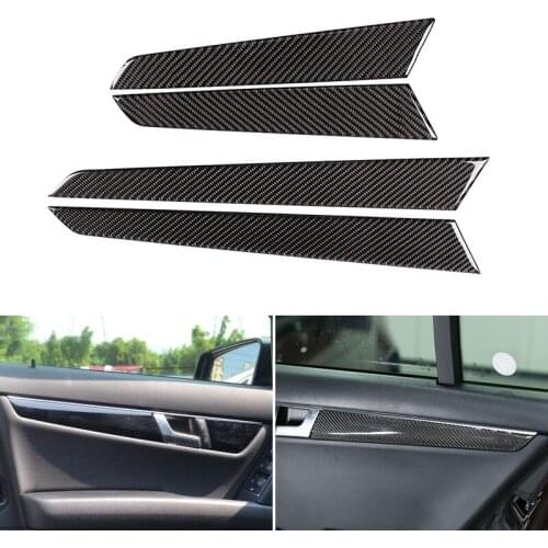 Car Styling Real Carbon Fiber Interior Door Handle Panel Strips Cover Trim For Mercedes Benz C Class W204 2007 - 2013