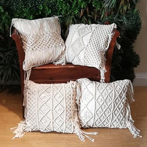 Bohemia Handmade Cotton Macrame Fringe Throw Pillow Cases Cover Pillowcases for Couch Sofa Boho Home Decor gift