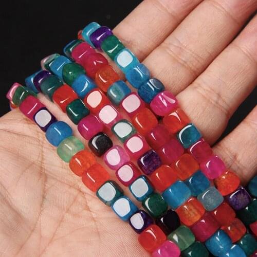 6-8mm Colorful Natural Agates Beads Smooth Polished Square Shape Agat Loose Beads For Jewelry Making Bracelet Necklace Diy 15.5"