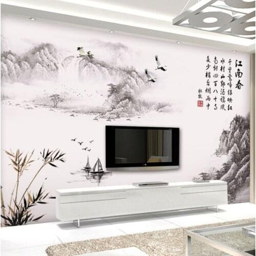 Ink Painting Landscape Wall Decals Chinese Style Home Decor PVC Vinyl Wallpaper Bamboo Mountain Wall Decal