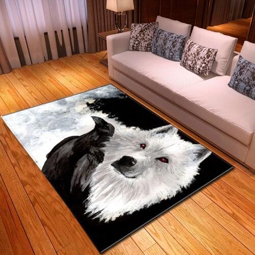 Black/White Wolf 3D Printing Carpets For Living Room Bedroom Child Room Decor Carpet Kids Rugs Area Flannel Baby Crawl Mat Play