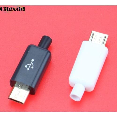 Cltgxdd 1PCS Gold Plating Micro USB 5 Pin Male Plug Socket Connector Plastic Black White Cover DIY Data Cable Accessories