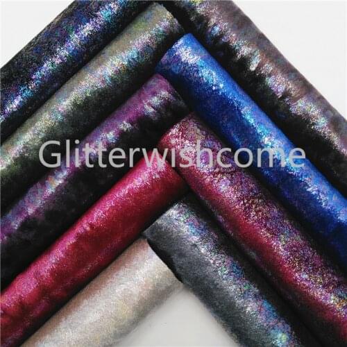 Glitterwishcome 21X29CM A4 Size Metallic Velvet Fabric, Flocking Fabric Two Tones, Iridescent Fabric Vinyl for Bows, GM442A