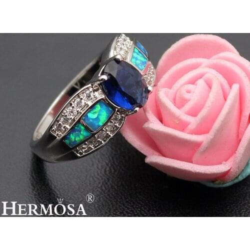 Hermosa Big Promotion Blue Australian Opal Women Ring Wedding Rings Size 6 7 8 DF33
