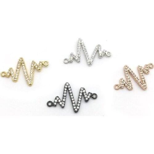Fine Quality Micro White CZ Zircon Paved ECG Lightning Shape Connector Copper Charm For DIY Bracelet Women Men Lucky Jewelry