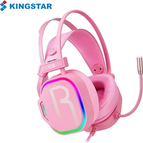 KINGSTAR V10 Gaming Headset Cute Wired Headphones with Mic Noise Reduction USB 7.1 Channel LED Light Headsets for Girls Gifts