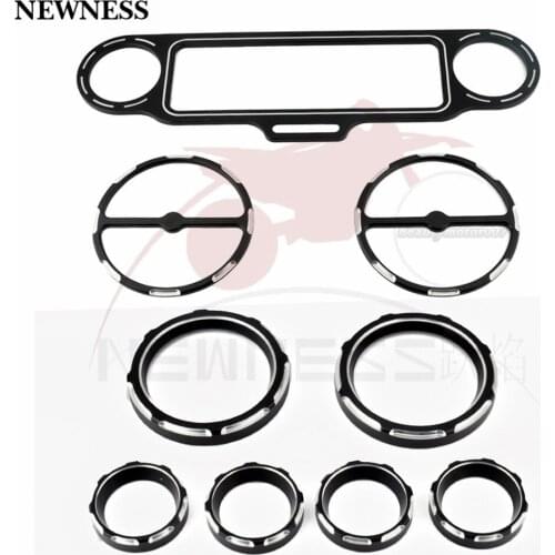 Motorcycle Black Stereo Accent+Speedometer+Speaker Trim Ring 9pcs Kits For Harley Touring Electra Glide Street Glide 1996-2013
