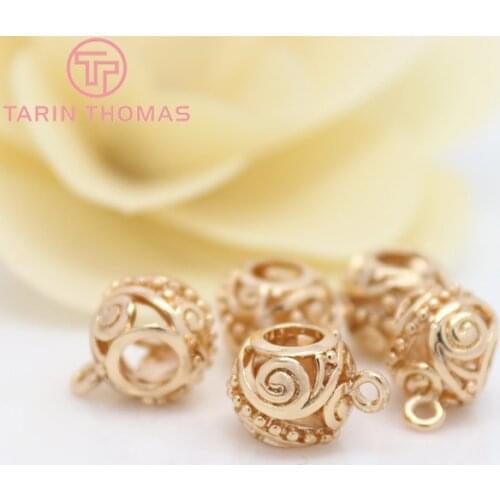 10PCS 11MM 24K Champagne Gold Color Plated Brass Large hole Beads Charms Connector High Quality Diy Jewelry Accessories