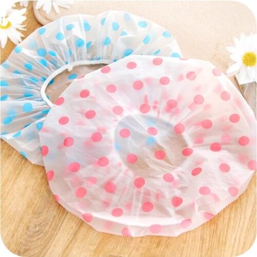 Fashion Waterproof Thicken Wave Point Shower Cap Reusable Hair Salon Elastic For Women Bath Caps Bathroom Accessories