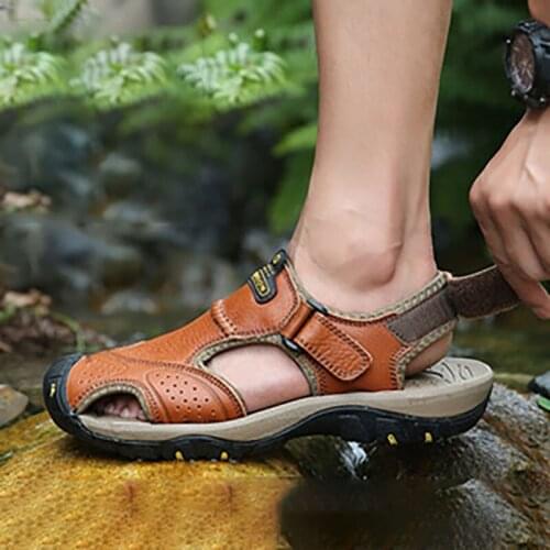 Men Sandals Summer 2021 New Big Size Genuine Leather Cowhide Quality Beach Slippers Casual Sneakers Outdoor Beach Shoes Y