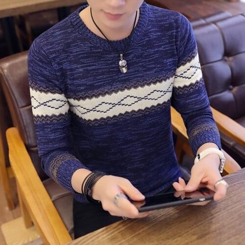 Mens Sweaters and Pullovers Korean Style Knitted Sweater Long Sleeve Pullovers Homme Blue Coat Men Clothing 2021