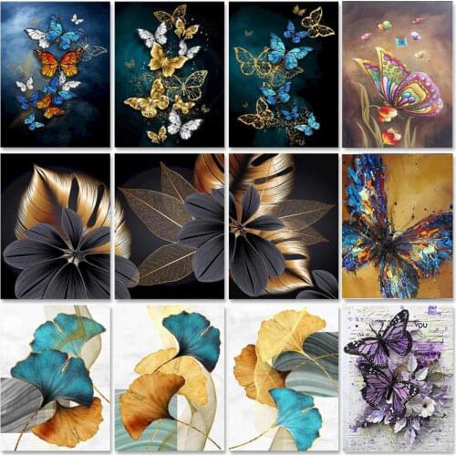 Gatyztory 60×75cm Butterfly Leaf House DIY Painting By Numbers Landscape Acrylic Paints Canvas Drawing Handpainted Kits Home Dec