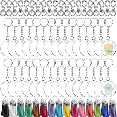 150Pcs Clear Blank Keychains Kit Including Keychain Tassels, Keychain Clips, Key Chain Rings and Jump Rings