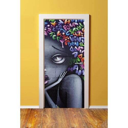3D Door Mural Abstract Letters Girl Door Sticker Wall Print Deco Wall Mural Photo Wall Stickers self adhesive door wrap