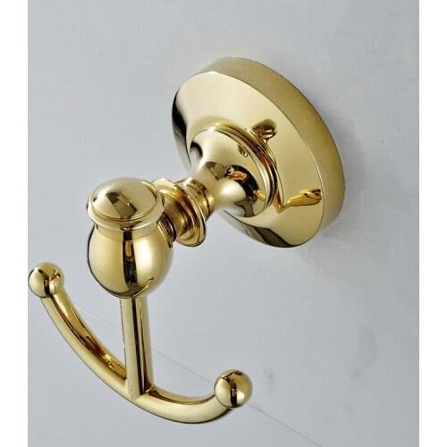Wall Mounted Luxury Polished Gold Color Brass Bathroom Towel Coat Hooks Dual Robe Hook Hanger Bathroom Accessory mba161