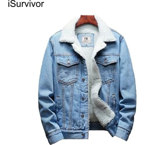 2021 Winter New Thick Warm Fashion Boutique Solid Color Mens Casual Denim Jacket / Male Wool Denim Coat Large Size XS-5XL