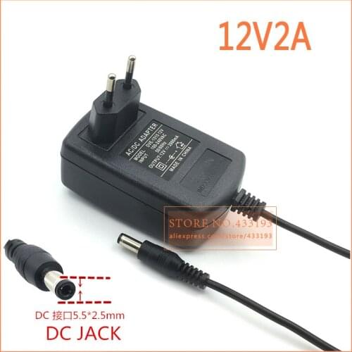 New 12V2A AC 100V-240V Converter Adapter DC 12V 2A 2000mA Power Supply EU Plug 5.5mm x 2.1-2.5mm for LED CCTV