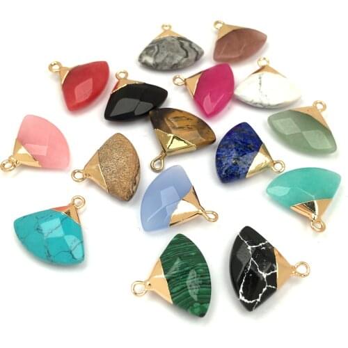 Natural Stone Crystal Pendant charm Fan Shape Pendants for Jewelry Making Supplies DIY Fine necklace accessories