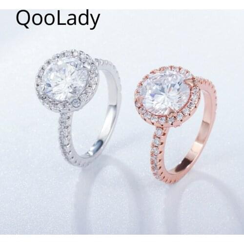 QooLady Wedding Brand Sparkly Rose Gold 2 Carat Round Shape CZ Stone Engagement Marriage Finger Rings Jewelry for Women F003
