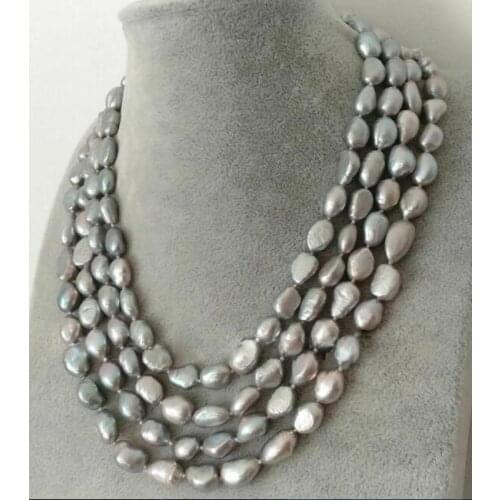 Real AAA 8-9MM Natural Gray Baroque Pearl Necklace 100 inches long