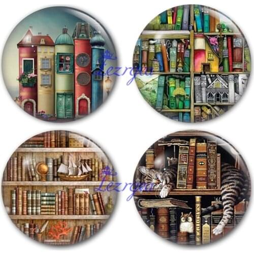 I love to read glass cabochon, books and bookshelf Round photo glass cabochon demo flat back Making findings