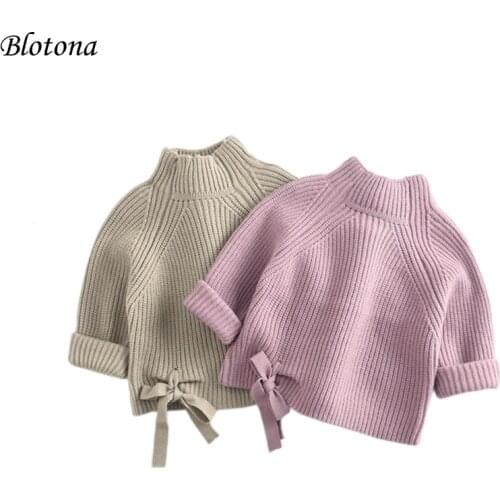Blotona Toddler Girls Autumn Winter Turtleneck Sweaters, Cute Long Sleeve Solid Color Cable Knitted Pullovers Tops, 1-6Years