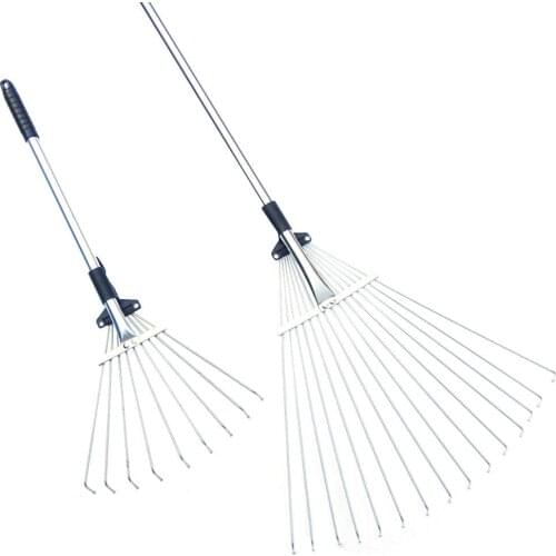 Stainless Steel Telescopic Rake Adjustable Folding Leaves Rake for Quick Clean Up of Lawn and Garden