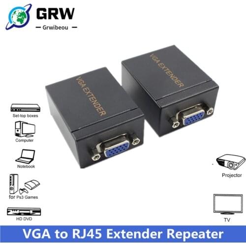 Grwibeou VGA to RJ45 Extender Repeater 1080P by Cat5e/6 up to 60M VGA for PC Laptop Computer Projector Network Signal Amplifier