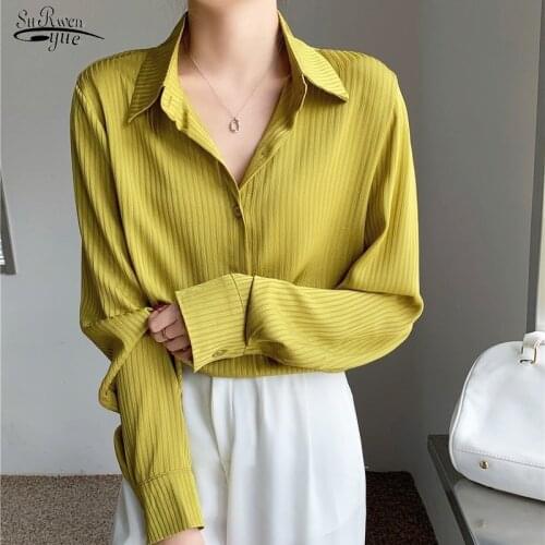 Spring New Large Size Womens Blouse and Tops Korean Loose French Vintage Long Sleeve White Shirt Female Y2k Striped Shirt 13163