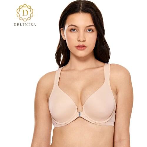 DELIMIRA Womens Underwire Support Unlined Plunge Full Coverage Racerback Front Closure Bras